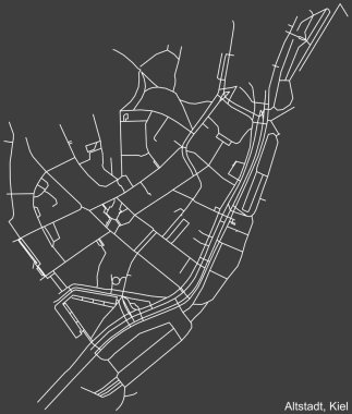 Alman bölgesel başkenti Kiel 'in ALTSTADT DISTRICT şehir haritasının ayrıntılı seyir çizgileri