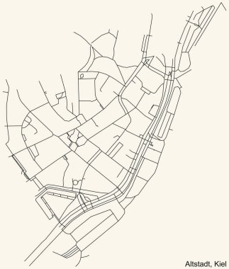 Alman bölgesel başkenti Kiel 'in ALTSTADT DISTRICT şehir haritasının ayrıntılı seyir çizgileri