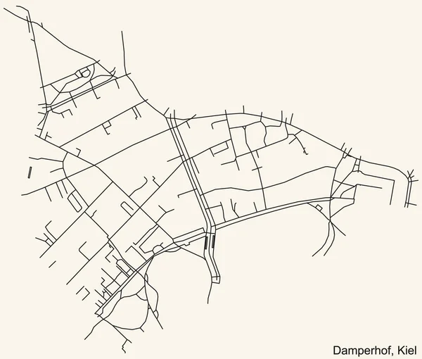 Detaillierte Navigation Schwarze Linien Stadtstraßenplan Des Damperhof District Der Landeshauptstadt — Stockvektor