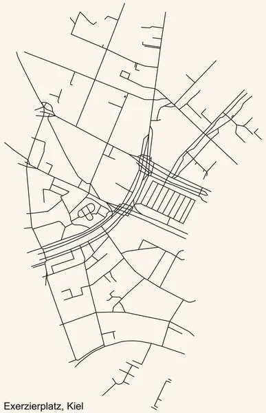 Detaillierte Navigation Schwarze Linien Stadtstraßenplan Des Exerzierplatz District Der Landeshauptstadt — Stockvektor