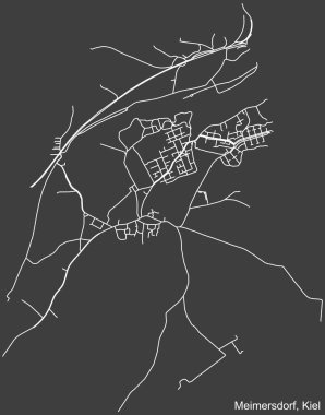 Almanya 'nın başkenti Kiel' deki MEIMERSDORF DISTRICT kentsel yol haritasının ayrıntılı olumsuz seyrüsefer beyaz çizgileri koyu gri arka plan üzerine