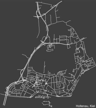 Almanya 'nın başkenti Kiel' deki HOLTENAU DISTRICT kentsel yol haritası koyu gri arka planda ayrıntılı olarak