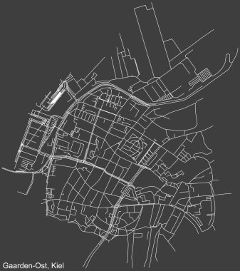 Alman bölgesel başkenti Kiel, Almanya 'nın GAARDEN-OST DISTRICT' inin şehir caddelerinin haritası