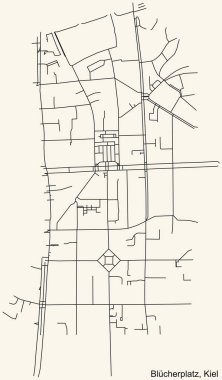 Alman bölgesel başkenti Kiel 'in BLCHERPLATZ DISTRICT şehir haritasının ayrıntılı seyir çizgileri