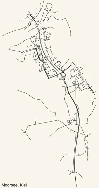 詳細ナビゲーションブラックラインヴィンテージベージュの背景にドイツの首都キールのMoorsee地区の都市道路地図 — ストックベクタ