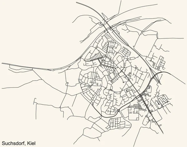 Detaillierte Navigation Schwarze Linien Stadtstraßenplan Der Suchsdorf District Der Landeshauptstadt — Stockvektor