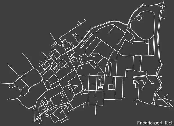 Szczegółowa Negatywna Nawigacja Białe Linie Ulice Miejskie Mapa Friedrichsort District — Wektor stockowy