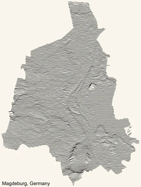 Topografická Reliéfní Mapa Města Magdeburg Německo Černými Obrysovými Liniemi Vinobraní — Stockový vektor