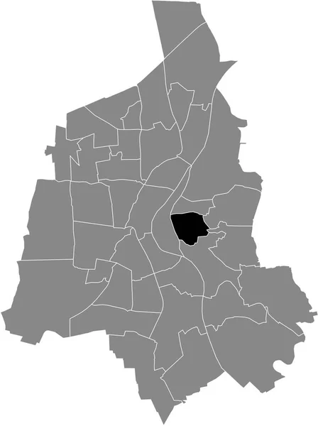 德国Magdeburg灰色行政地图内Cracau District的黑色扁平醒目空白位置图 — 图库矢量图片
