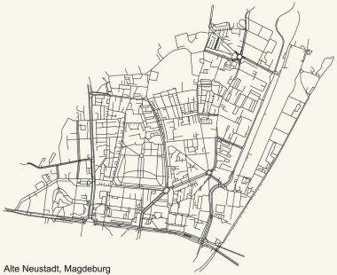 Alman bölgesel başkenti Magdeburg 'un ALTE NEUSTADT DISTRICT haritasının ayrıntılı seyir çizgileri