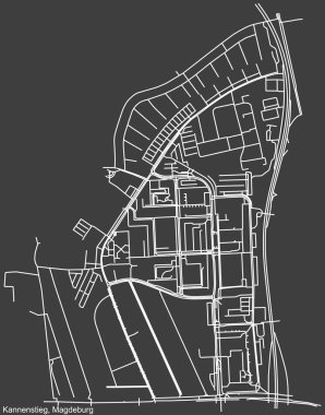 Alman bölgesel başkenti Magdeburg, Almanya 'nın KANNENSTIEG DISTRICT' in şehir caddelerinin haritası, koyu gri arkaplan üzerine ayrıntılı olumsuz seyrüsefer.