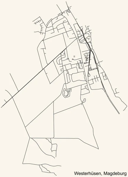 Gedetailleerde Navigatie Zwarte Lijnen Stedelijke Straat Wegenkaart Van Westerhsen District — Stockvector