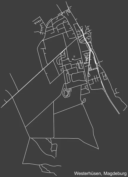 Szczegółowa Negatywna Nawigacja Białe Linie Ulice Miejskie Mapa Westerhsen District — Wektor stockowy