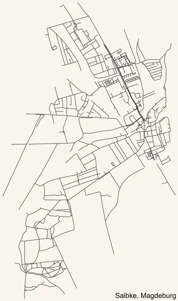 Navegación Detallada Black Lines Urban Street Roads Map Salbke District — Vector de stock