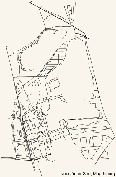 Gedetailleerde Navigatie Zwarte Lijnen Stedelijke Wegenkaart Van Neustdter See District — Stockvector