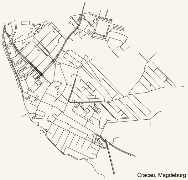 Detaillierte Navigation Schwarze Linien Stadtstraßenplan Des Cracau District Der Landeshauptstadt — Stockvektor