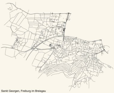 Alman bölgesel başkenti Freiburg im Breisgau 'nun SANKT GEORGEN DISTRICT şehir haritasının ayrıntılı seyir çizgileri
