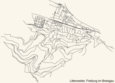 Alman bölgesel başkenti Freiburg im Breisgau, Almanya 'nın klasik bej arka planında yer alan küçük Freiburg DiSTRICT kentsel yol haritasının ayrıntılı navigasyon kara hatları