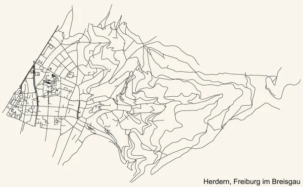 Detaillierte Navigation Schwarze Linien Stadtstraßenplan Des Herdern District Der Landeshauptstadt — Stockvektor
