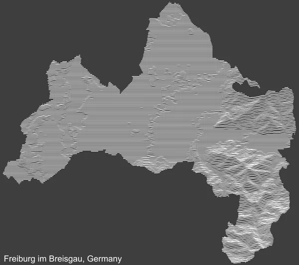 德国弗赖布瑞格Im Breisgau市地形负浮雕图 深灰色背景上有白色等高线 — 图库矢量图片