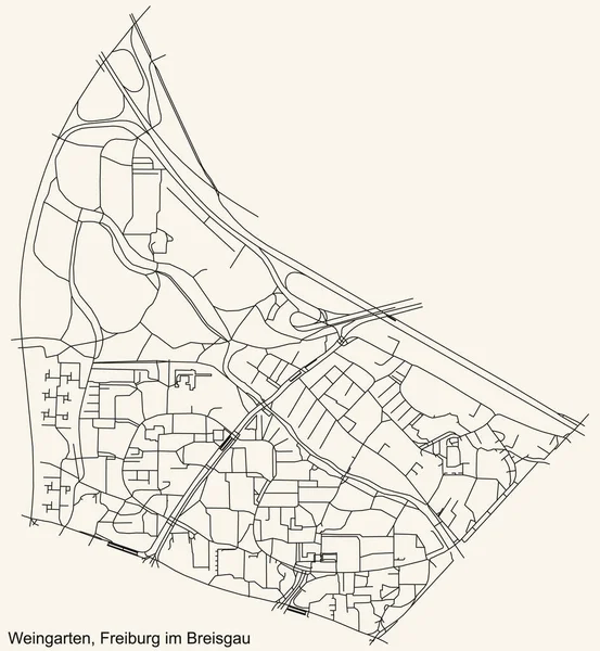 Detaillierte Navigation Schwarze Linien Stadtstraßenplan Der Weingarten District Der Landeshauptstadt — Stockvektor