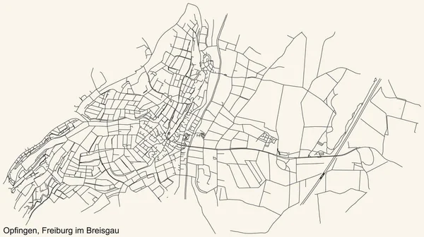 Navegación Detallada Black Lines Urban Street Roads Map Opfingen District — Vector de stock