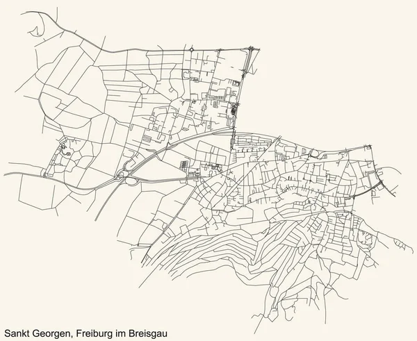 Detaillierte Navigation Schwarze Linien Stadtstraßenplan Des Sankt Georgen District Der — Stockvektor
