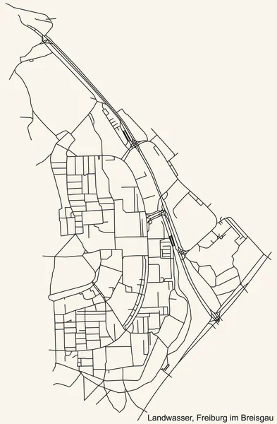 Detaillierte Navigation Schwarze Linien Stadtstraßenplan Des Landwasser District Der Landeshauptstadt — Stockvektor