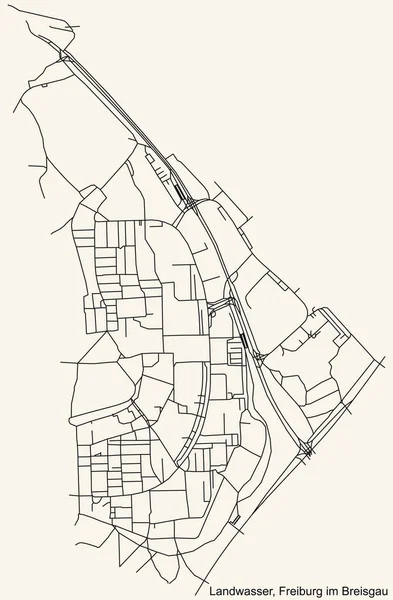 Alman bölgesel başkenti Freiburg im Breisgau 'nun LANDWASSER DISTRICT şehir haritasının ayrıntılı navigasyon kara hatları klasik bej arka plan üzerine Almanya