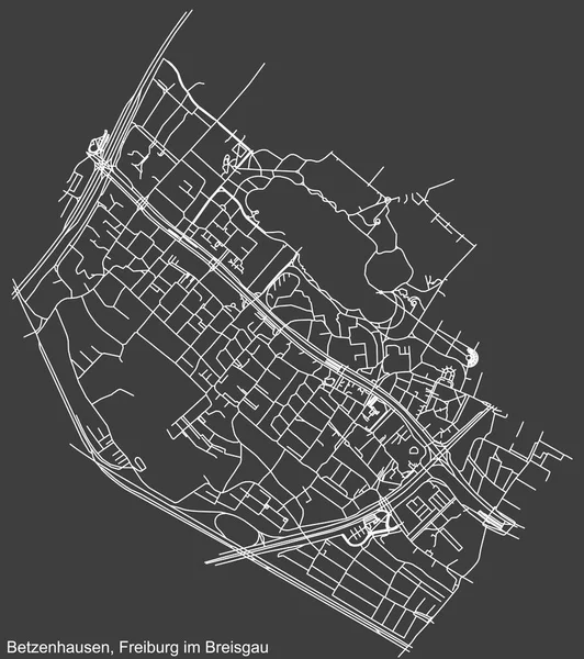 Navegação Negativa Detalhada Linhas Brancas Ruas Urbanas Mapa Betzenhausen District — Vetor de Stock