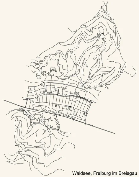 德国弗赖堡和布雷斯高地区首府瓦尔德 德萨走廊的城市街道路线图 以古老的米色背景为背景 — 图库矢量图片