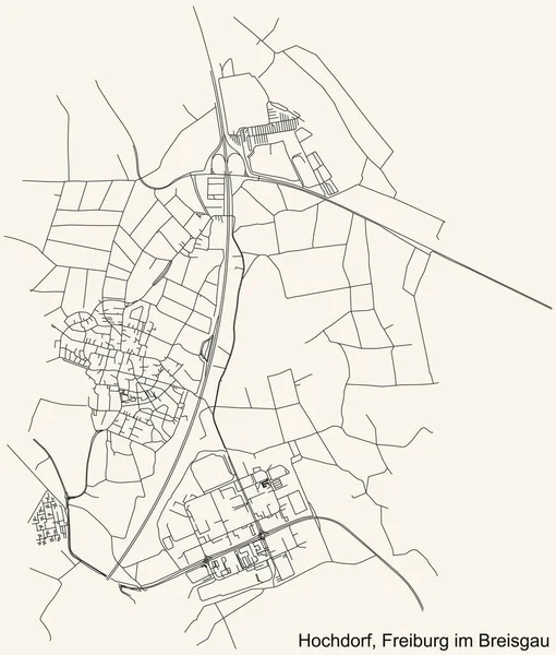 Navegación Detallada Black Lines Urban Street Roads Map Hochdorf District — Vector de stock