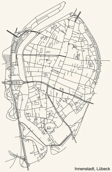 Alman bölgesel başkenti Lbeck 'in INNENSTADT DISTRICT şehir haritasının ayrıntılı seyir çizgileri