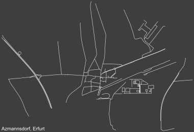 Almanya 'nın başkenti Erfurt' ta yer alan AZMANNSDORF DISTRICT şehir haritasının beyaz çizgileri koyu gri arka plan üzerine ayrıntılı şekilde çizildi
