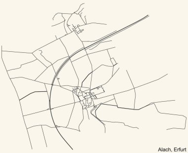 Alman bölgesel başkenti Erfurt, Almanya 'nın ALACH DISTRICT kentinin klasik bej arkaplanlı kentsel yol haritasının ayrıntılı navigasyon siyah hatları