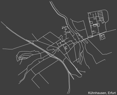 Almanya 'nın başkenti Erfurt' un KHNHAUSEN DISTRICT kentsel yol haritasının ayrıntılı olumsuz seyrüsefer beyaz çizgileri koyu gri arka plan üzerine
