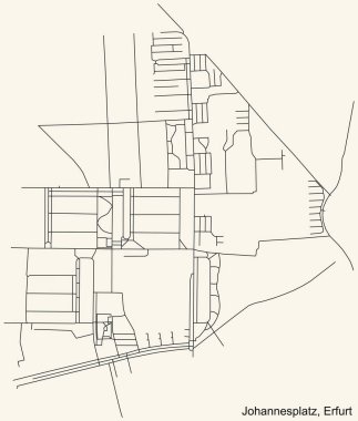 Almanya 'nın başkenti Erfurt' taki JOHANNESPLATZ DISTRICT 'nin klasik bej arkaplan haritasının ayrıntılı navigasyon kara hatları
