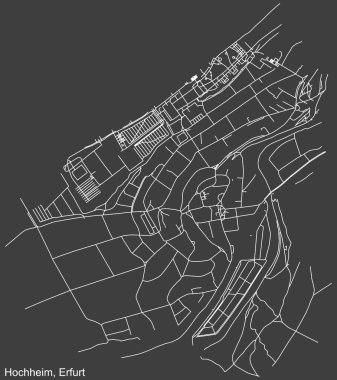 Alman bölgesel başkenti Erfurt 'un HOCHHEIM DISTRICT' inin koyu gri arkaplan üzerindeki şehir caddelerinin ayrıntılı haritası