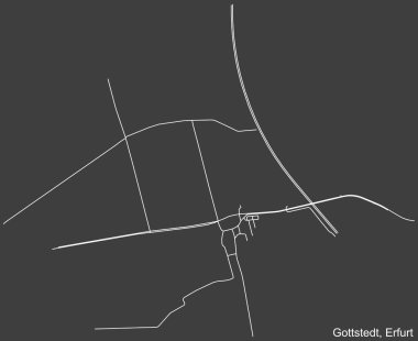 Almanya 'nın başkenti Erfurt' un GOTTSTEDT DISTRICT 'inin koyu gri arka planıyla ilgili ayrıntılı olumsuz navigasyon beyaz çizgileri