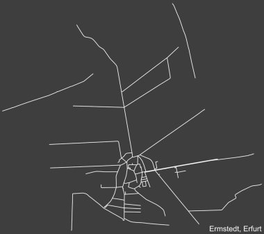 Almanya 'nın başkenti Erfurt' un ERMSTEDT DISTRICT şehir haritasının, koyu gri arka plan üzerinde ayrıntılı olumsuz navigasyon beyaz çizgileri