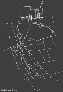 Alman bölgesel başkenti Erfurt, Almanya 'nın BLEBEN DISTRICT kentsel yol haritasının ayrıntılı olumsuz seyrüsefer beyaz çizgileri koyu gri arka plan üzerine