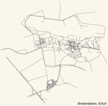 Alman bölgesel başkenti Erfurt, Almanya 'nın BINDERSLEBEN DISTRICT kentsel yol haritasının ayrıntılı seyrüsefer kara hatları klasik bej arka planda