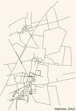 Alman bölgesel başkenti Erfurt 'un WALLICHEN DISTRICT kentsel yol haritasının ayrıntılı navigasyon siyah hatları klasik bej arka planda