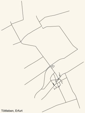 Alman bölgesel başkenti Erfurt 'un TTTLEBEN DISTRICT kentsel yol haritasının ayrıntılı navigasyon siyah hatları klasik bej arka planda Almanya