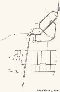 Almanya 'nın bölgesel başkenti Erfurt' un SULZER SIEDLUNG DISTRICT kentsel yol haritasının ayrıntılı seyrüsefer kara hatları klasik bej arka planda