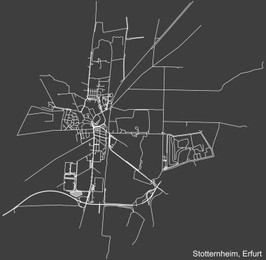 Almanya 'nın başkenti Erfurt' un STOTTERNHEIM DISTRICT kentsel yol haritasının ayrıntılı olumsuz seyrüsefer beyaz çizgileri koyu gri arka plan üzerine