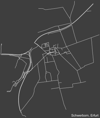 Almanya 'nın başkenti Erfurt' un SCHWERBORN DISTRICT kentsel yol haritasının ayrıntılı olumsuz seyrüsefer beyaz çizgileri koyu gri arka planda