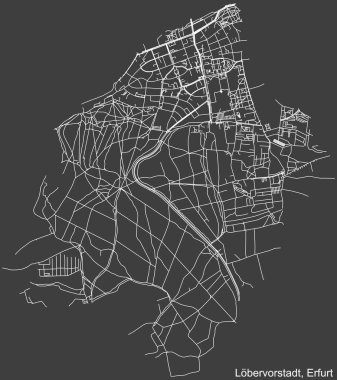 Almanya 'nın başkenti Erfurt' un LBERVORSTADT DISTRICT 'inin şehir caddeleri haritasının ayrıntılı olumsuz seyrüsefer çizgileri koyu gri arka plan üzerine