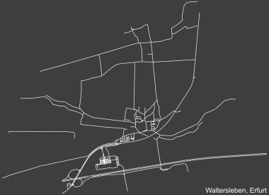 Alman bölgesel başkenti Erfurt, Almanya 'nın WALTERSLEBEN DISTRICT kentsel yol haritasının ayrıntılı olumsuz seyrüsefer beyaz çizgileri koyu gri arka plan üzerine