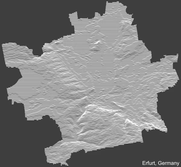 Topografische Negatieve Reliëfkaart Van Stad Erfurt Duitsland Met Witte Contourlijnen — Stockvector